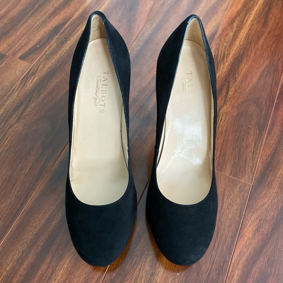 Talbots Suede Leather Classic Pumps Heels Black Elegant Office Shoes  Size 9.5W - Picture 1 of 8